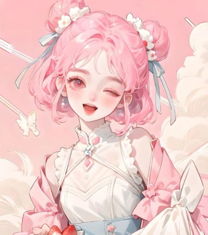anime tóc hồng cute