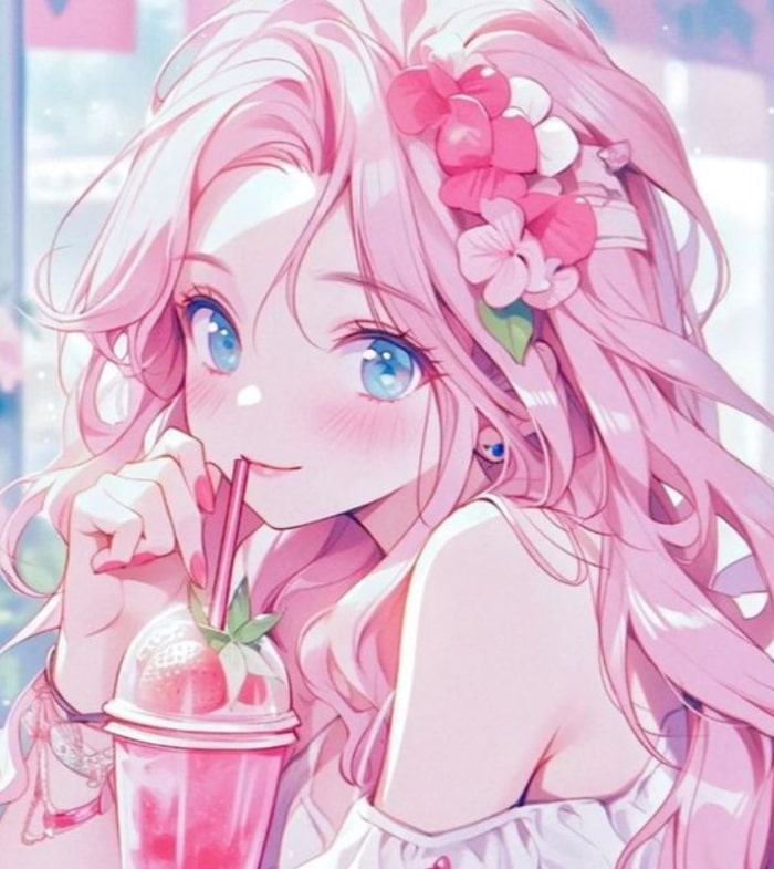 anime tóc hồng dễ thương