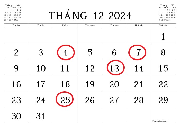 lịch cắt tóc tháng 12 2024