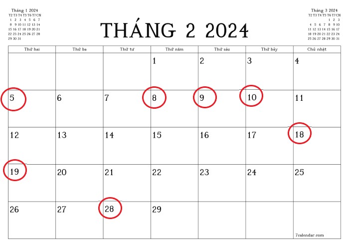 lịch cắt tóc tháng 2 2024
