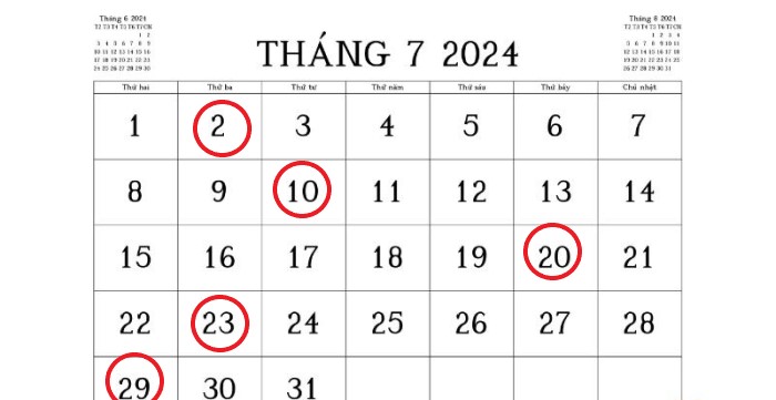 lịch cắt tóc tháng 7 2024