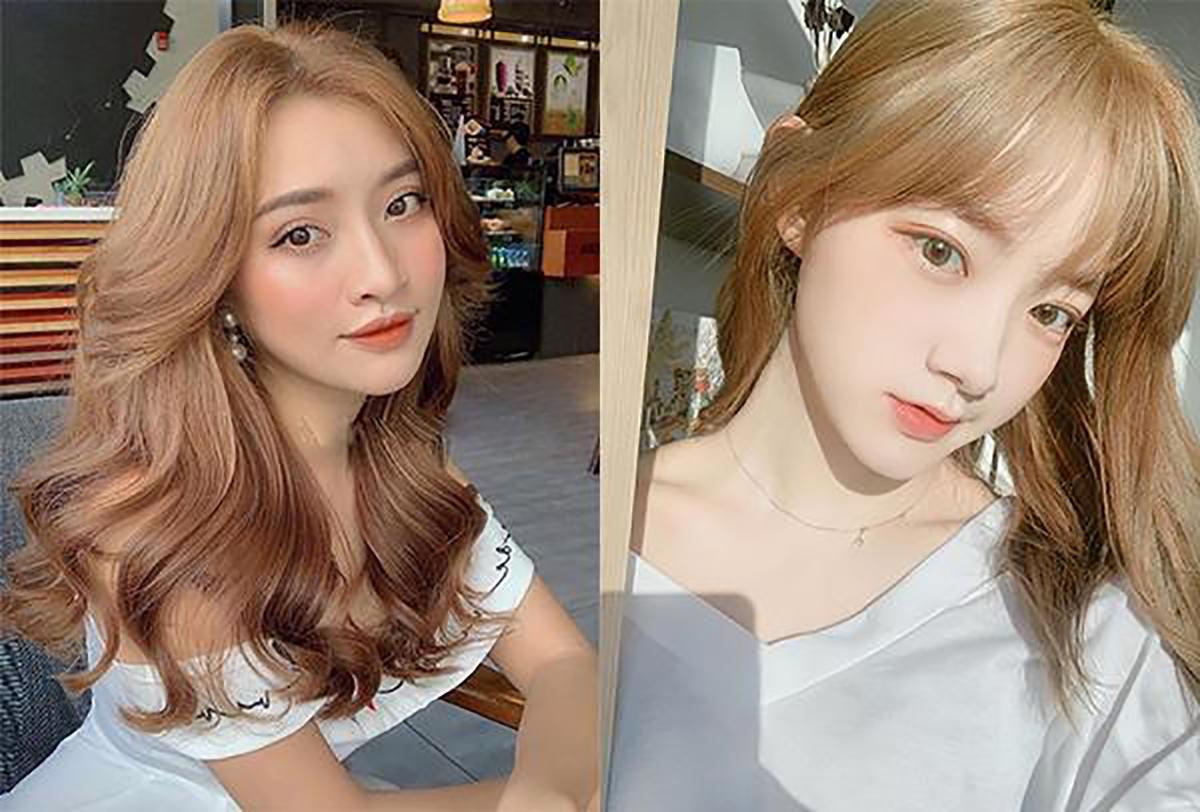 Tóc uốn sóng nhẹ màu nâu tây